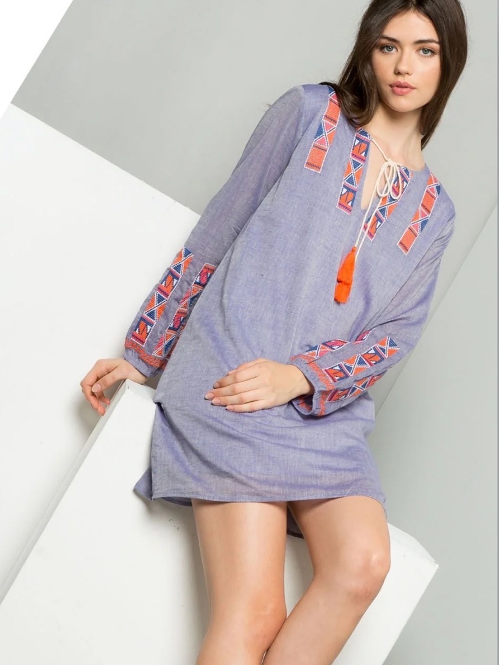 THML Lavender Swim Coverup with Orange Embroidery and Tassel